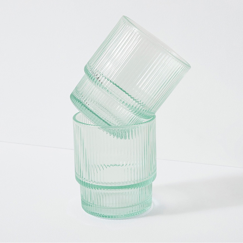New JONATHAN ADLER Biba Glasses Ribbed Aquamarine 13 oz Set of 2 in Box